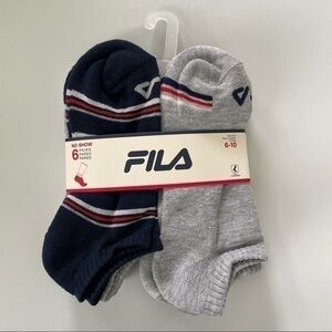 Fila women’s no show socks 6 pairs size 4-10 white gray blue red